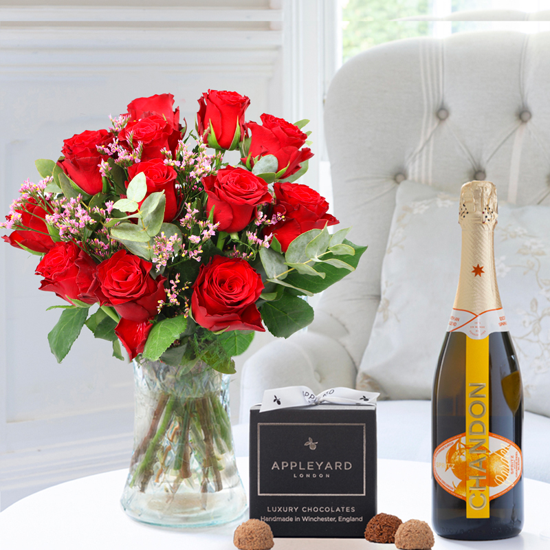 12-24 Opulent Red Roses, Chandon Spritz (75cl) & 12 Mixed Truffles image