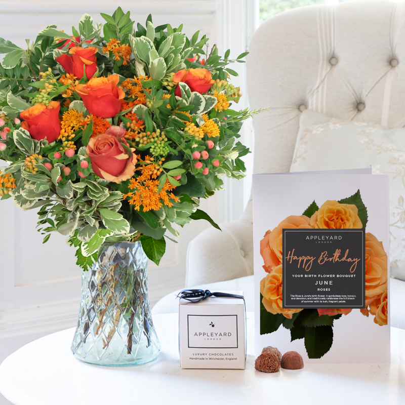 June Birthday Bouquet Gift Set | Flowers, Chocolate Truffles & Birthday Card | Flower Delivery UK - Appleyard London