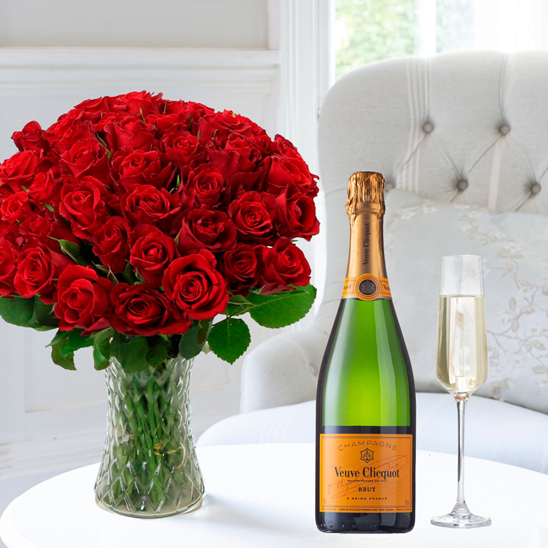 50 Red Roses & Veuve Clicquot