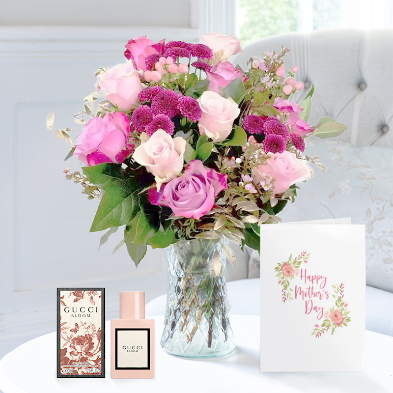 Luxury Pink & Lilac Roses | Gucci Bloom & Mother's Day Card | Mother's Day Flowers & Gifts Delivery UK - Appleyard London