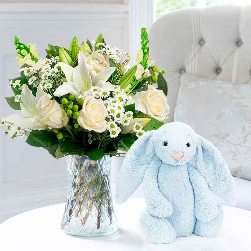 Simply White Rose & Lily & Jellycat® Bashful Blue Bunny image