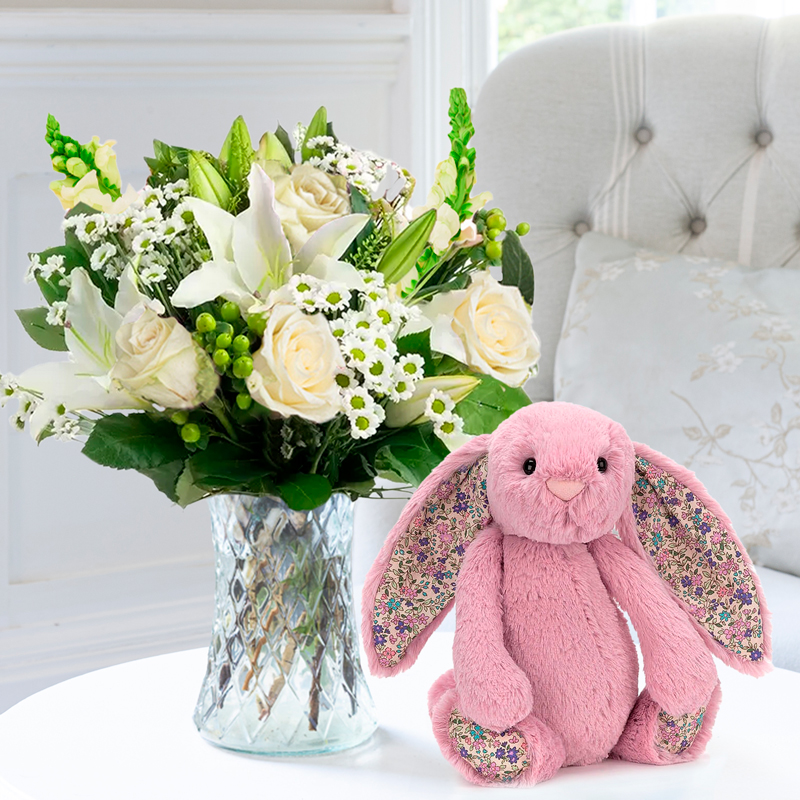 Simply White Rose & Lily & Jellycat® Pink Blossom Bunny image