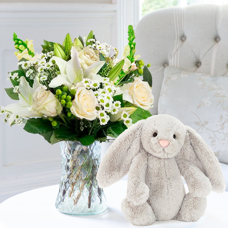 Simply White Rose & Lily & Jellycat® Bashful Silver Bunny image