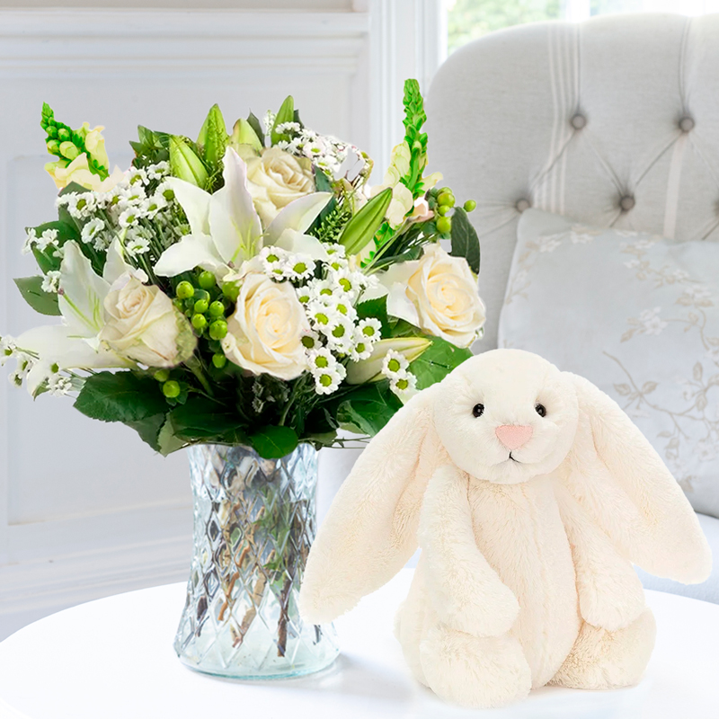 Simply White Rose & Lily & Jellycat® Bashful Cream Bunny image