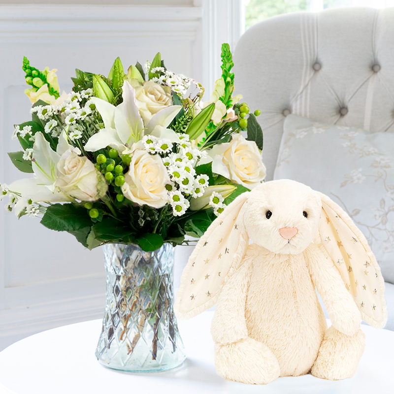 Simply White Rose & Lily & Jellycat® Bashful Twinkle Bunny image