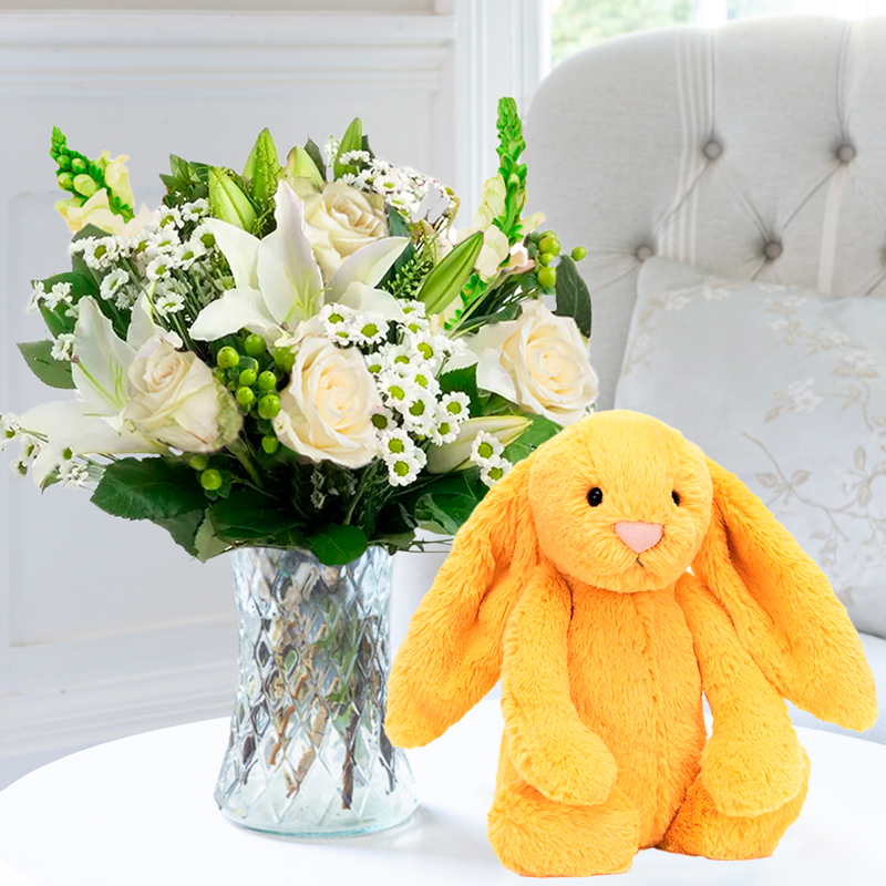 Simply White Rose & Lily & Jellycat® Bashful Sunshine Bunny image