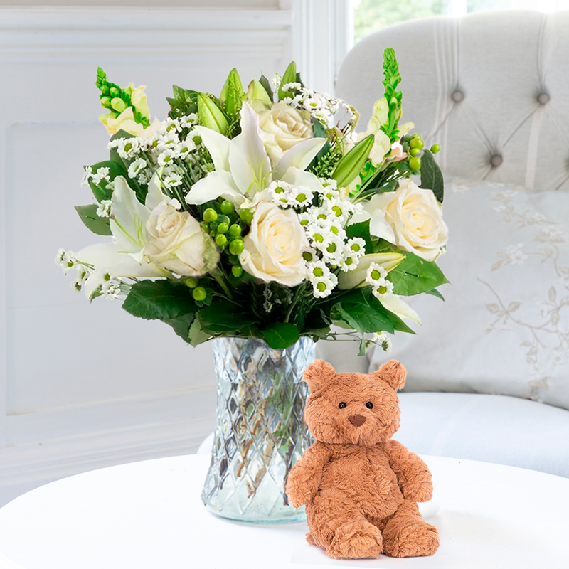 Simply White Rose & Lily & Jellycat® Bartholomew Bear (16cm) image