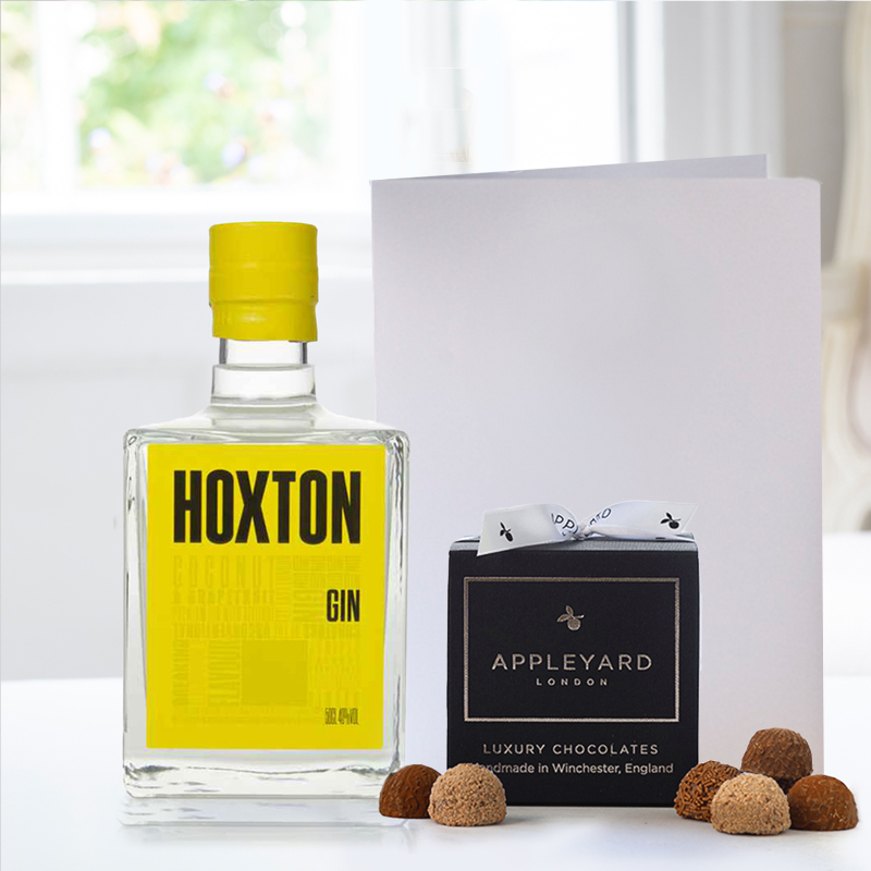 Hoxton Tropical Gin (50cl), 12 Handmade Chocolate Truffles & Occasion Card image