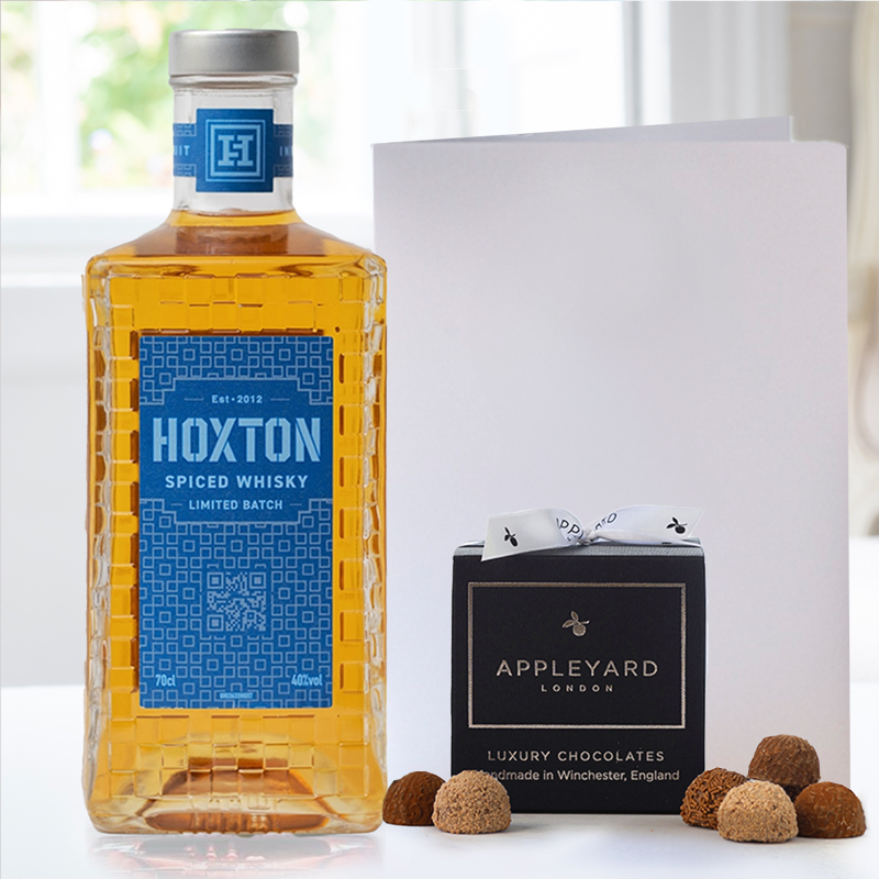 Hoxton Spiced Whisky (70cl), 12 Handmade Chocolate Truffles & Occasion Card image