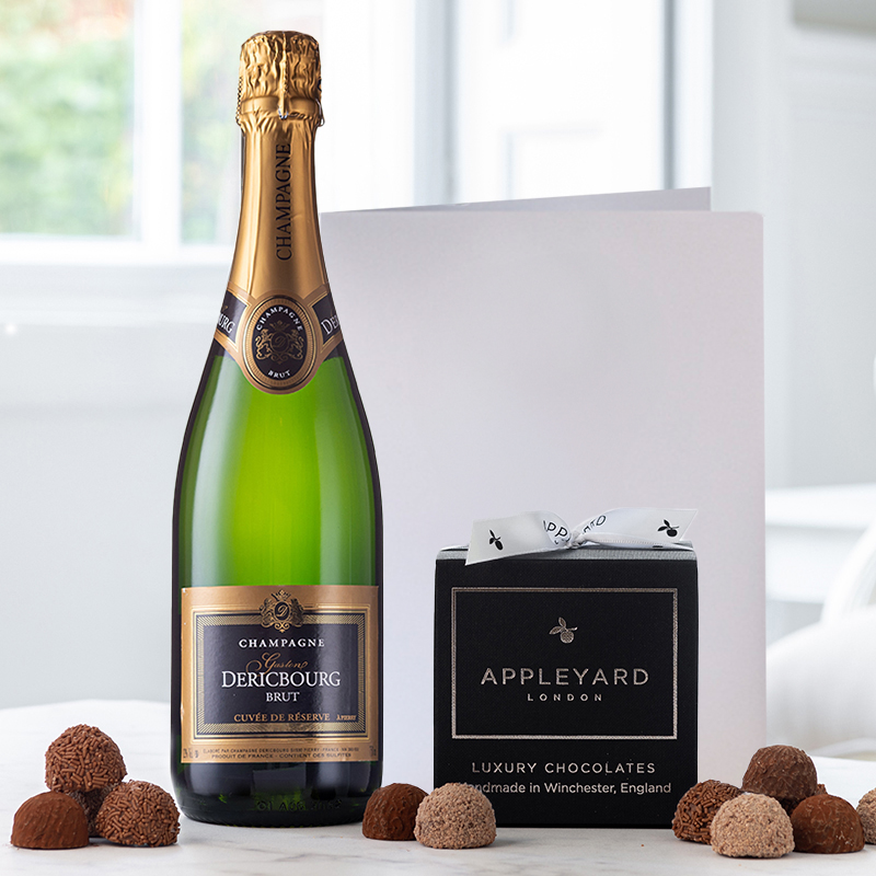 Champagne Dericbourg (75cl), 12 Handmade Chocolate Truffles & Occasion Card image