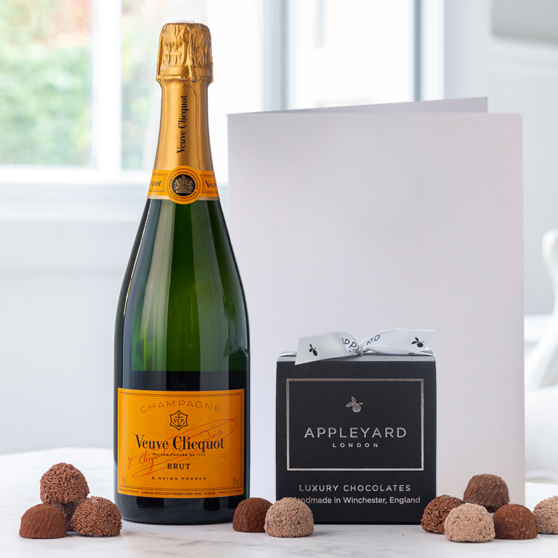 Veuve Clicquot Yellow Label Brut Champagne (75cl), 12 Handmade Chocolate Truffles & Occasion Card image