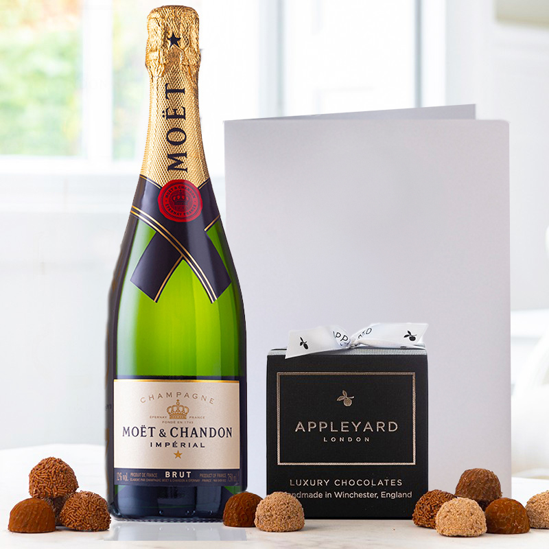 Moët & Chandon Brut Champagne (75cl), 12 Handmade Chocolate Truffles & Occasion Card image