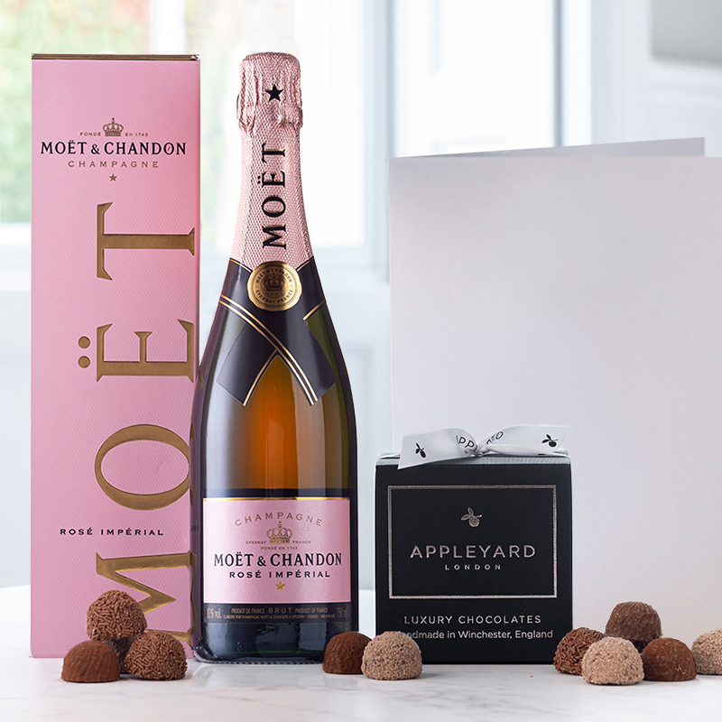 Moët & Chandon Rosé Champagne (75cl), 12 Handmade Chocolate Truffles & Occasion Card image