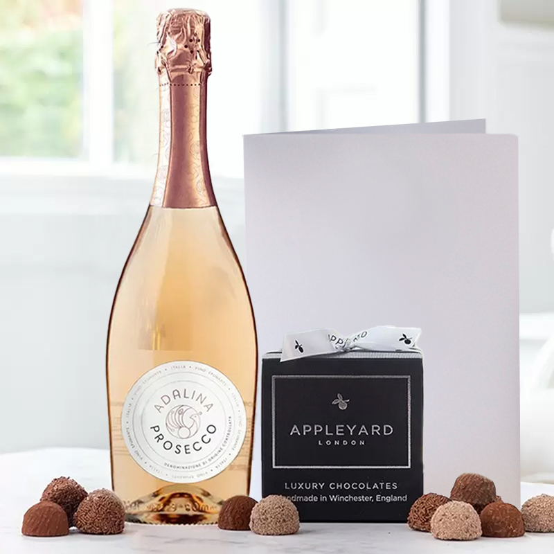 Rosé Prosecco (75cl), 12 Handmade Chocolate Truffles & Occasion Card image