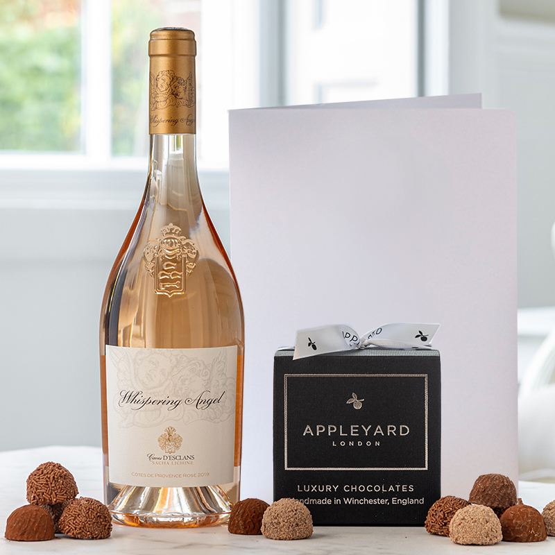 Whispering Angel Rosé Wine (75cl), 12 Handmade Chocolate Truffles & Occasion Card image