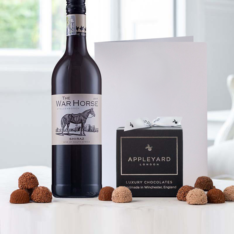 War Horse Shiraz (75cl), 12 Handmade Chocolate Truffles & Occasion Card image