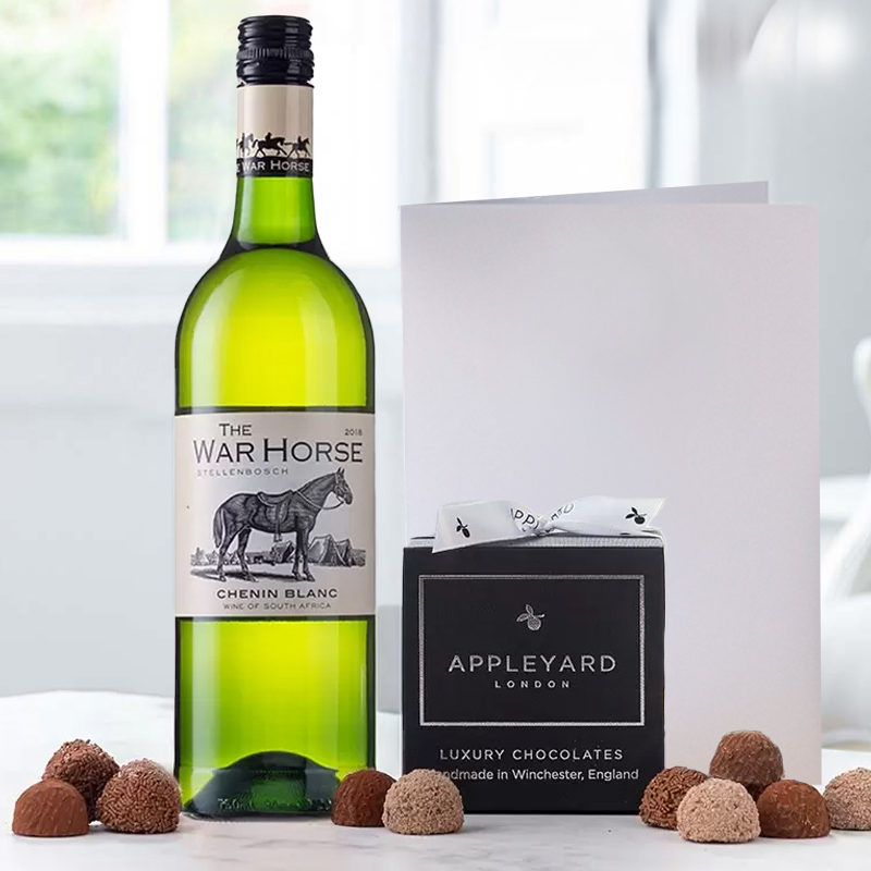 War Horse Chenin Blanc (75cl), 12 Handmade Chocolate Truffles & Occasion Card image