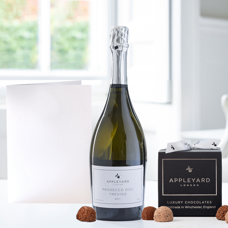 Appleyard Prosseco (75cl), 12 Handmade Chocolate Truffles & Occasion Card image