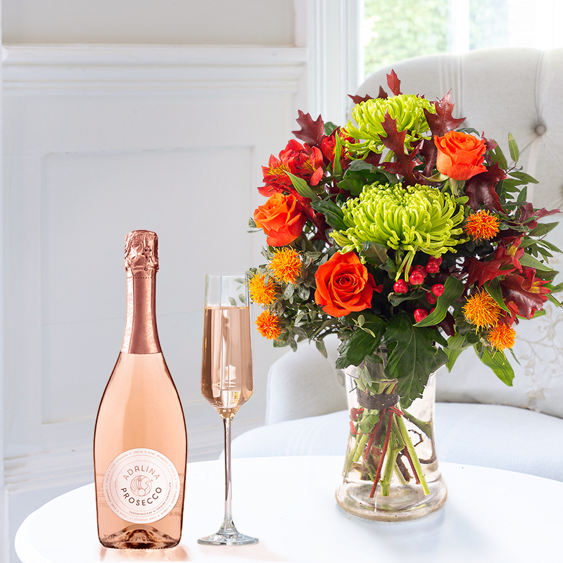 Flower Gift Set - Autumn Punch & Adalina Prosecco Rosé - Green, Red - Alstroemeria & Chrysanthemum - Next Day Flower & Gift Delivery UK - Appleyard