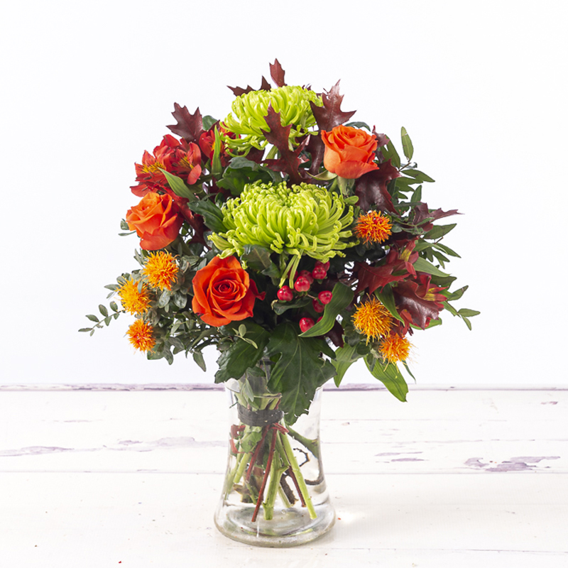 Orange Roses, Green Chrysanthemums & Red Alstroemeria | Winter Spice Seasonal Bouquet | Orange Flowers | Next Day Flower Delivery - Appleyard London