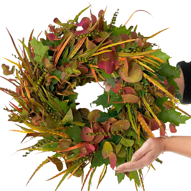 Fireside Autumn Wreath Flower Bouquet - Orange - Eucalyptus - Next Day Flower Delivery UK - Appleyard London