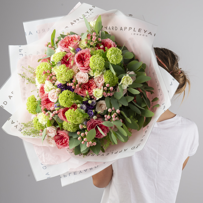 Lisianthus & Rose Flower Luxury Bouquet - Green, Pink, Purple - Carnations, Eucalyptus - Next Day Flower Delivery UK - Appleyard London