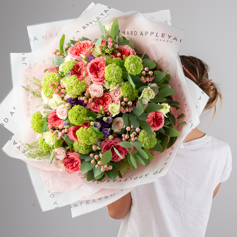 The Belgravia Flower Luxury Bouquet - Green, Pink, Purple - Carnations & Eucalyptus - Next Day Flower Delivery UK - Appleyard London