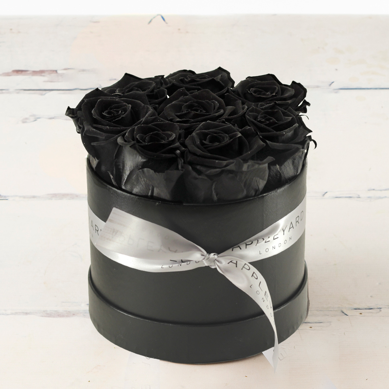 Forever Black Rose Hatbox | Valentine's Gifts Delivered | Lasts A Year | Hatbox Flowers | - Appleyard London