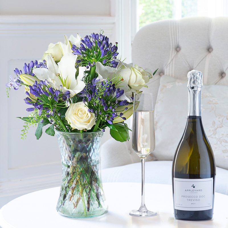 Flower Gift Set - Bluebelle & Prosecco - Agapanthus & Lilies - Next Day Flower & Gift Delivery UK - Appleyard London
