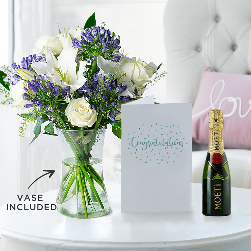 Bluebelle, Mini Moët, Vase & Congratulations Gift Card image