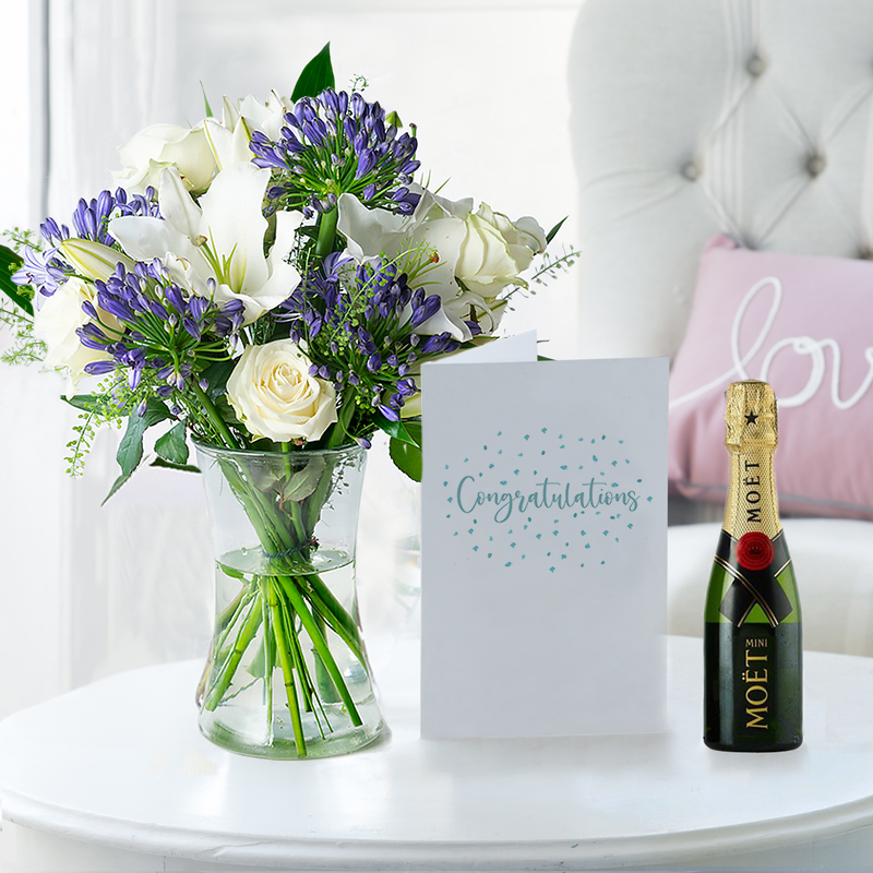 Bluebelle, Mini Moët, Vase & Congratulations Gift Card