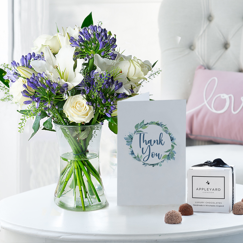 Bluebelle, Vase, 6 Mixed Truffles & Thank You Gift Card
