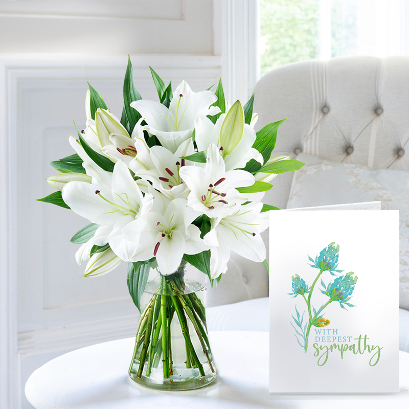 Casablanca Lily Bouquet, Vase & Sympathy Card image