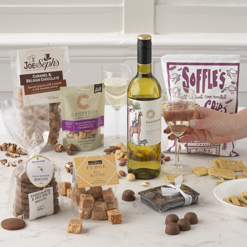 Celebration Hamper with Cocktails, Wine and Nibbles - white - Next Day Hamper Gift Delivery UK - Appleyard London