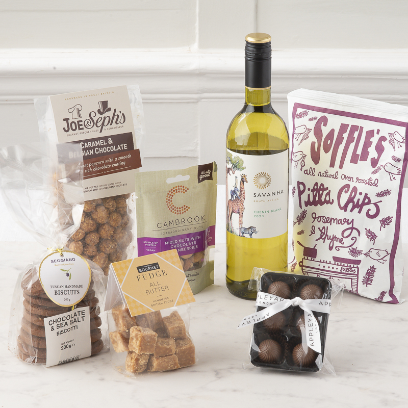 Celebration Box With Wine and Nibbles - Hamper - White - Next Day Hamper Gift Delivery UK - Appleyard London