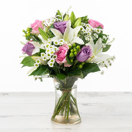 Pink Roses, Lilac Roses & White Scented Lilies | Rose, Lily & Daisy | Chantilly | Pink & Purple Flowers | Next Day Flower Delivery - Appleyard London