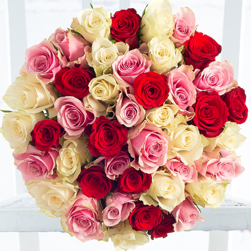 Rose Medley - Roses Bouquet - Cream, Pink, Red - Cream, Pink, Red - Next Day Flower Delivery UK - Appleyard London