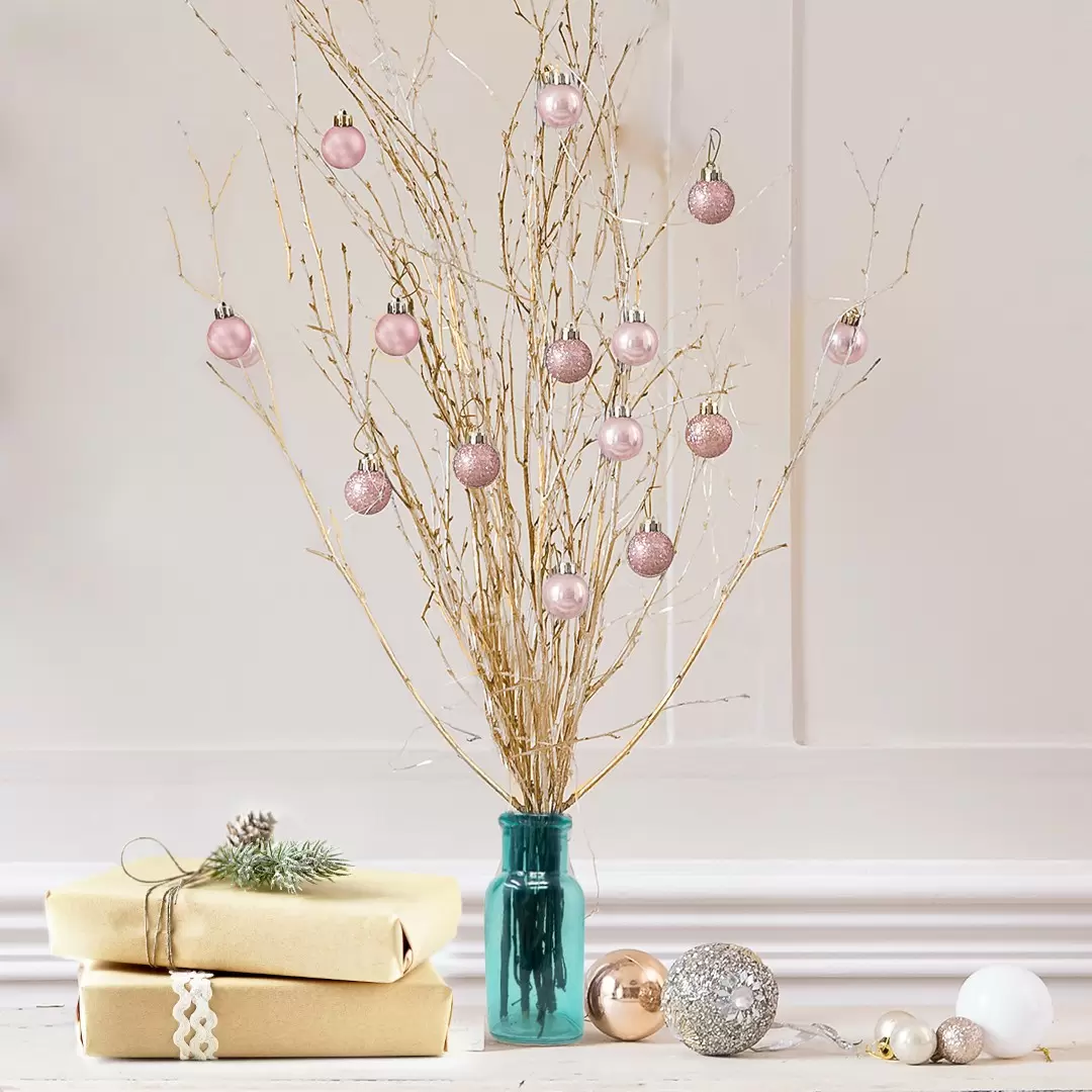 Gold Twig Tree with 14 Rose Gold Baubles