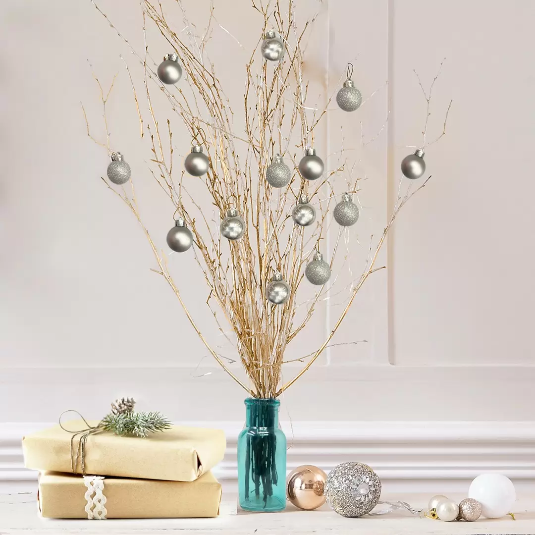 Gold Twig Tree with 14 Silver Baubles