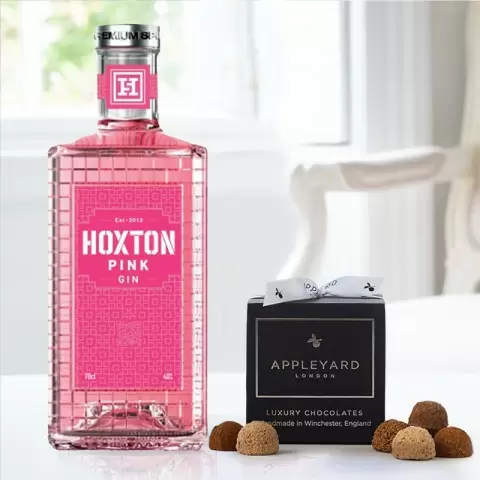 Hoxton Pink Gin 70cl & 12 Handmade Chocolate Truffles