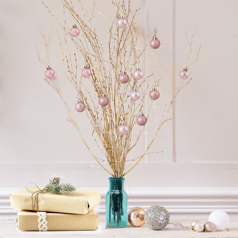 Gold Twig Tree with 14 Rose Gold Baubles