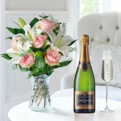 Simply Pink Rose & Lily & Champagne Dericbourg