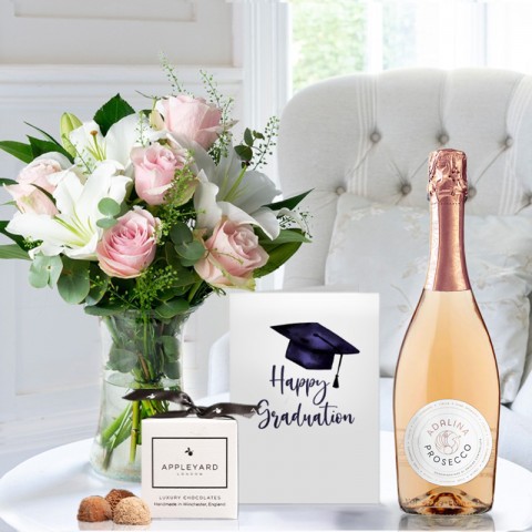 Simply Pink Rose & Lily, Prosecco Rosé, 6 Mixed Truffles & Card