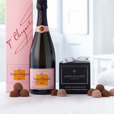 Veuve Clicquot Rose Champagne and 12  handmade Chocolate Truffles
