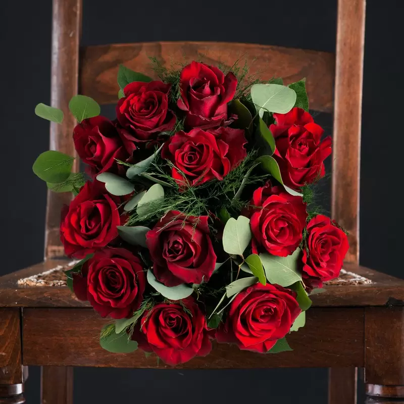 12 Opulent Red Roses & Box of 25 Chocolates