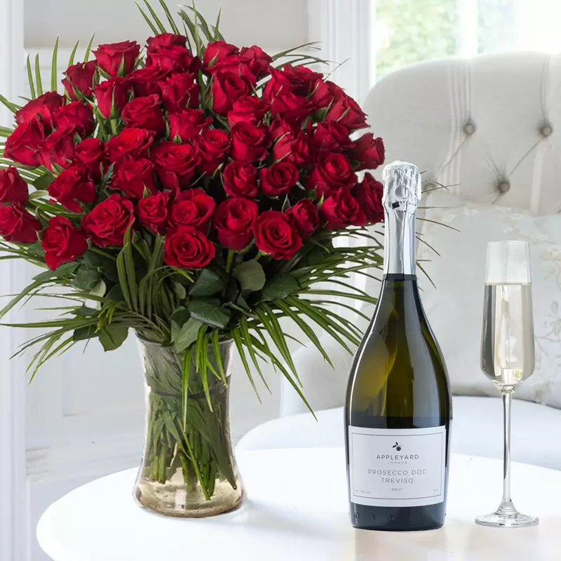 50 Luxury Red Roses & Prosecco