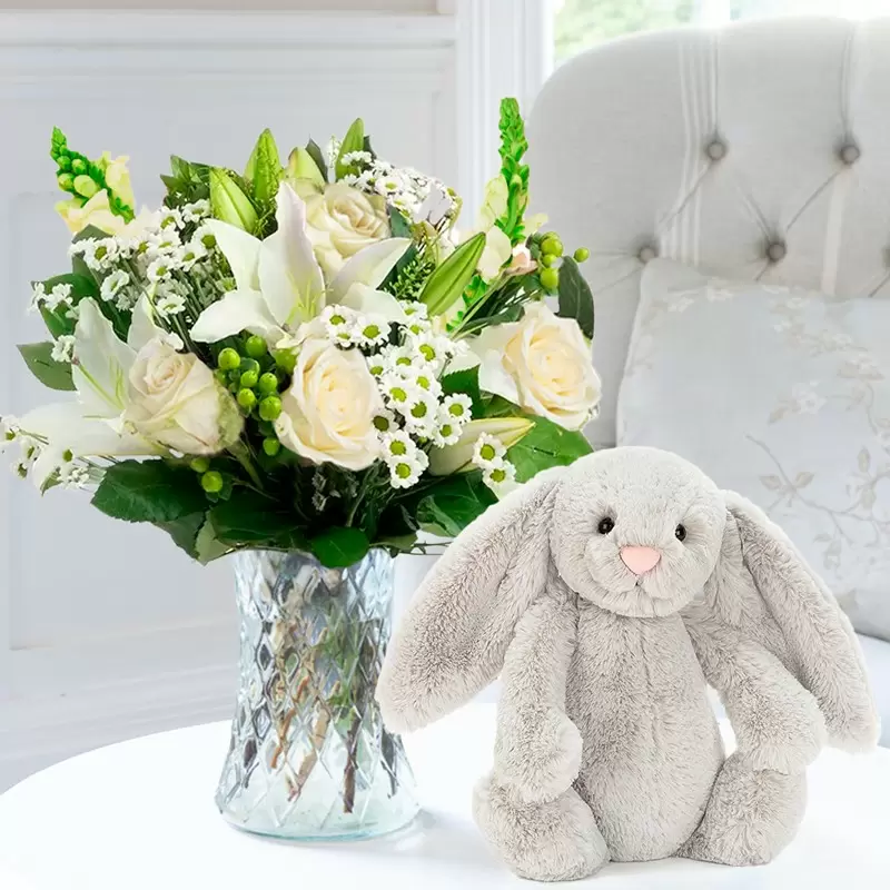 Simply White Rose & Lily & Jellycat® Bashful Silver Bunny 