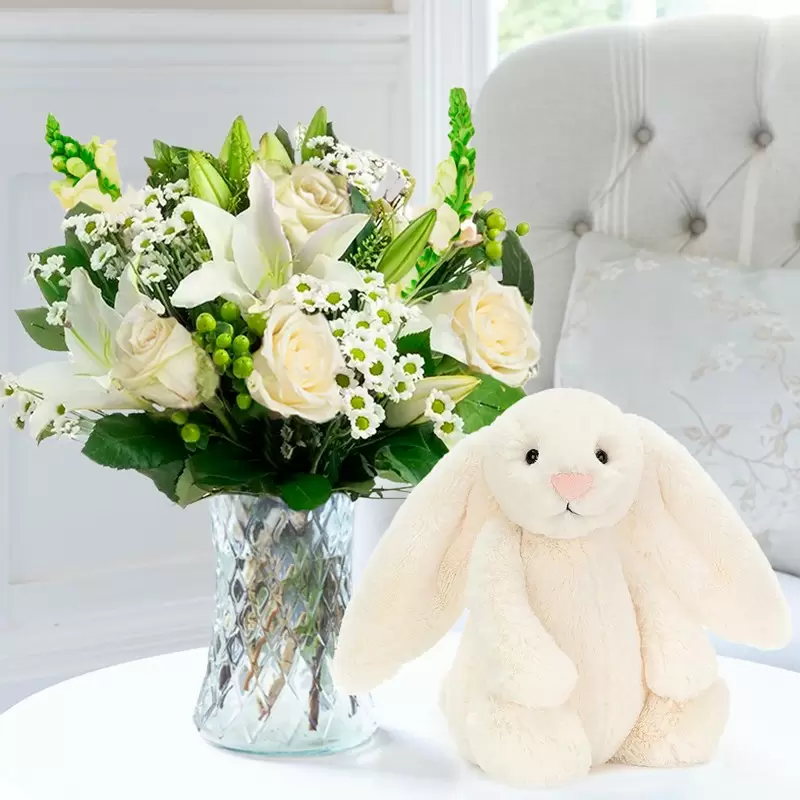 Simply White Rose & Lily & Jellycat® Bashful Cream Bunny