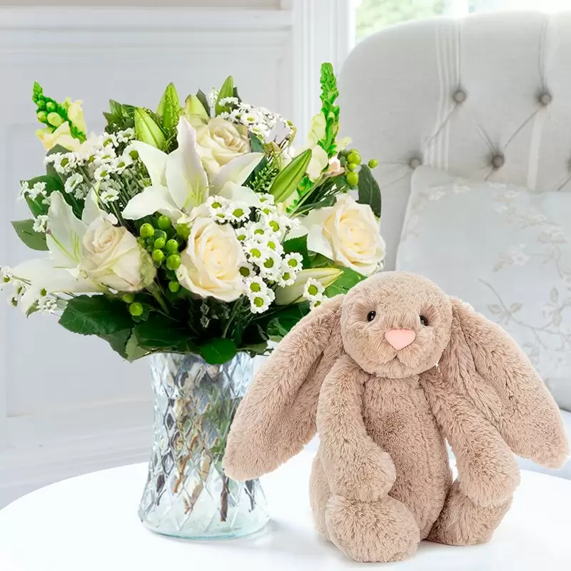 Simply White Rose & Lily & Jellycat® Bashful Beige Bunny