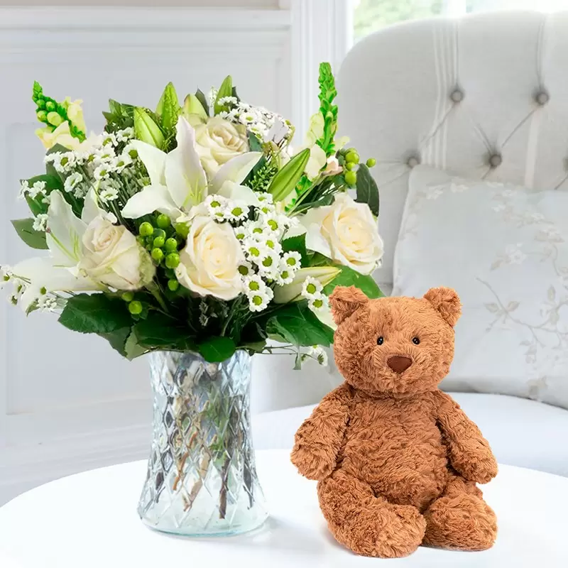 Simply White Rose & Lily & Jellycat® Bartholomew Bear (28cm)